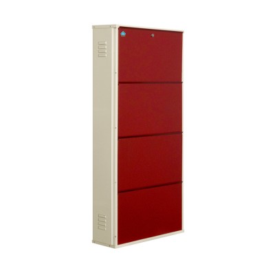 Delite Kom 24 Inches wide Jumbo Four Door Double Decker Powder Coated Wall Mounted Metallic Ivory Brick Red Metal Shoe Rack  (Red, 8 Shelves)